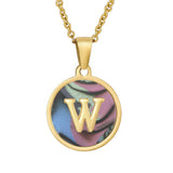 CIRCULAR SHELL ENGLISH LETTER PENDANT NECKLACE_CWAJE0675
