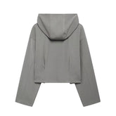 Solid Color Hooded Jacket Zipper Coat