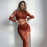 4PCS SET BIKINI LONG SLEEVE COVER UP SWIMWEAR_CWMW0916