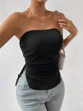 Solid Color Drawstring Short Strapless Vest
