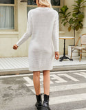 Solid Color Open V-Neck Sweater Dress