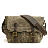 NEW WAXED CANVAS LEATHER SATCHEL FOR MEN_CWAB5561