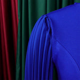 PLEATED ROUND NECK ELEGANT HIP HUGGING TIGHT DRESS_CWDMD3701