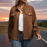 Solid Color Long Sleeved Zippered Jacket_Cwoja0709