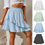 RUFFLED SKIRT HIGH WAIST SOLID COLOR SHORT SKIRT_CWBSS0395