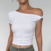 Solid One-Shoulder Asymmetrical Cropped Top