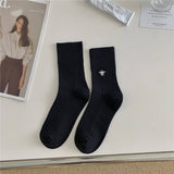 EMBROIDERED MID CALF VERTICAL KNITTED PILE SOCKS_CWMS0944