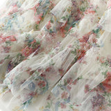 COLORFUL FLORAL MESH PANELED TIERED SKIRT_CWBMS0371