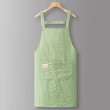Cotton Striped Grid Kitchen Apron With Pocket_Cwmm10095