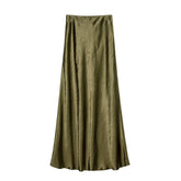 SATIN SKIRT HIGH WAIST ELASTIC PATTERN LONG SKIRT_CWBSS0384