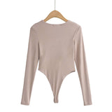 Tight Deep V-Neck Long-Sleeved One-Piece Top