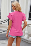 V Neck Solid Color Double Sleeved Casual T Shirt_Cwtsts0287