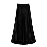 SATIN SKIRT HIGH WAIST ELASTIC PATTERN LONG SKIRT_CWBSS0384