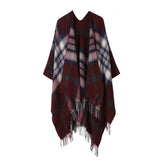 PLAID SHAWL TASSEL LARGE SCARF WARM SPLIT CAPE_CWASC2210