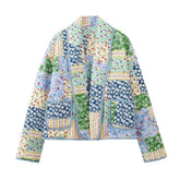 COLORBLOCK PRINT LAPEL QUILTED JACKET_CWASC2278