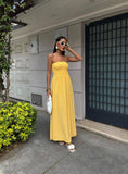 Solid-Color Strapless Waist-Cinching Long Dress