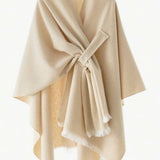 SOLID COLOR FASHIONABLE KNITTED SHAWL CAPE_CWASC2128