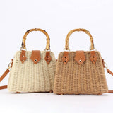 STRAW BEACH BAG WITH BAMBOO HANDLE FOR WOMEN_CWAB4694