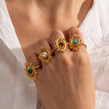 RETRO HOLLOW PATTERN NATURAL STONE RING_CWAJE1389