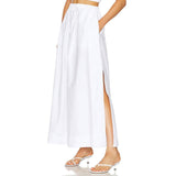 COTTON SKIRT HIGH WAIST SLIT LACE UP LONG SKIRT_CWBSS0402