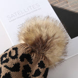 CASUAL WARM LEOPARD FUR BALL PATTERN KNITTED HAT_CWAH2174