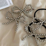 Silver Pearl Bow Hair Clip Duck Beak Clip