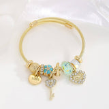 ELEGANT ALLOY COUPLE BRACELET WITH CRYSTAL PENDANT_CWMM8479