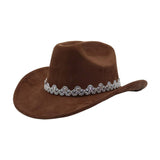 SUEDE COWBOY FEDORA HAT ETHNIC WESTERN STYLE_CWAH04484