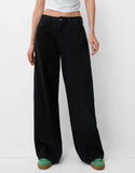 Wash Wide-Leg Mid-Waist Straight-Leg Pants