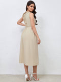 Stylish Waist Tie And Pleated Back Dress