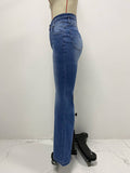 Washed Jeans Decorated Height Waist Bell Bottoms