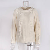Solid Color Crew Neck Twist Pullover Sweater