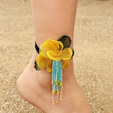 BOHO FLOWER TASSEL ANKLET HANDMADE_CWMM6351