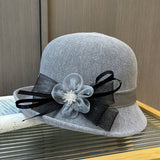 KNITTED SUNSHADE MESH FLOWER BOW BUCKET HAT_CWAH1212