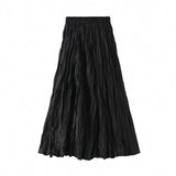 RUCHED PLEATED A LINE MIDI SKIRT_CWBMS0384