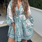 Vintage Chinese Lantern Sleeve Floral Mini Dress