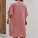 Solid Color Plussize Chiffon V Neck Casual Dress_Cwdsd3143