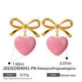 18K GOLD STAINLESS STEEL BOW HEART EARRINGS_CWASC1685