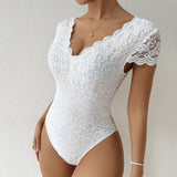 SOLID COLOR LACE SEE THROUGH DEEP VBACKLESSJUMPSUIT_CWMM4629