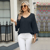 V-Neck Diamond Check Cutout Horn Sleeve T-Shirt