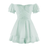 Solid-Color One-Shoulder Lantern-Sleeved Dress