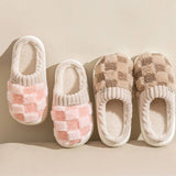 CHECKERED FUZZY WARM SLIPPERS COZY STYLISH_CWSHS0270
