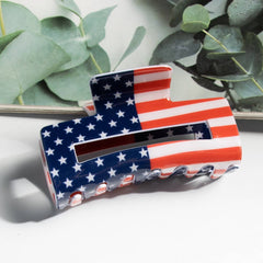 Cwaha1245_4Th Of July Flag 8Cm Rectangular Hair Claw Clip