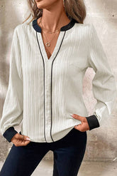V-Neck Temperament Color Texture Chiffon Shirt