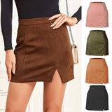 SUEDE HIP HUGGING MINISKIRT HIGH WAIST ZIPPER SKIRT_CWAB4796