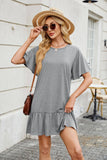 Solid Color Crew Neck Short Sleeve Pleated Dress