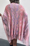 Cwocas0051_Contrast Color Pompom Tassel Knitted Shawl