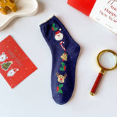 SANTA CLAUS ELK PATTERN CREW SOCKS FOR CHRISTMAS_CWMS0904