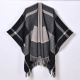Women Thickened Tassel Pinstripe Shawl Cape_Cwasc0940