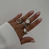 NICHE TEXTURED GLOSSY GEOMETRIC OPEN RING SET_CWMM3235